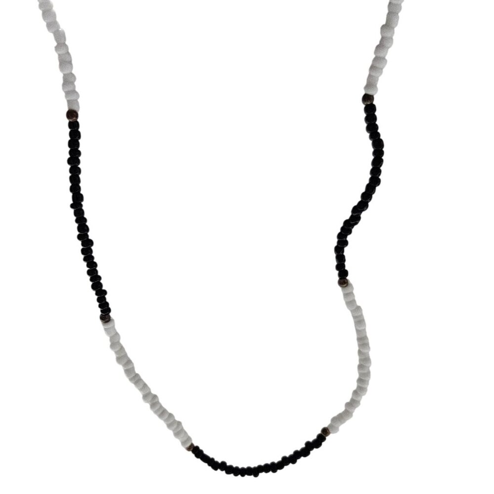 Handmade Black White Seed Beaded Necklace Boho Friendship Fashion Jewelry Women
